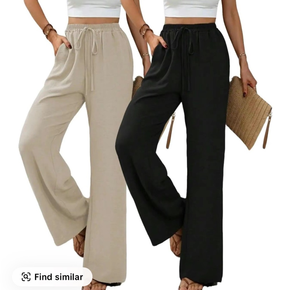 Women's Casual Wide-Leg Pants - Black and Cream